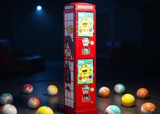 2 coin slot Telephone Capsule Vending Machine for Gumball Candy Bouncy Ball and More 28*28*130CM